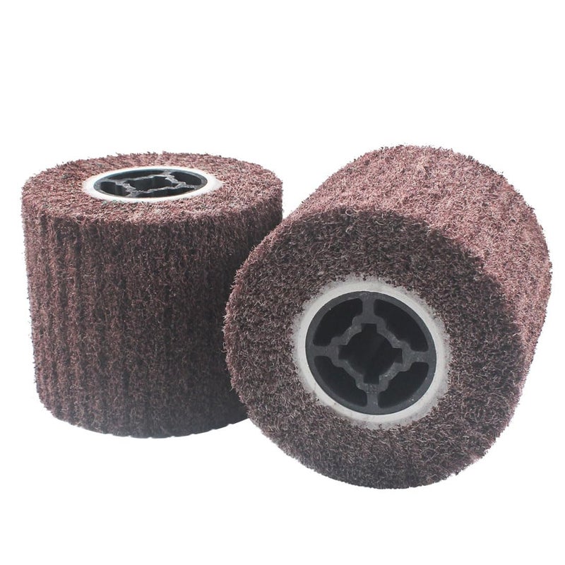 JUNLIXN 4.5" x 4" Non Woven Abrasive Drawing Drum, 3/4" Quad Keyway Burnishing Wheel for Hand held Polishing Machine 80 Grit Sanding Drum Surface Conditioning Tool (Pack of 2) - Image 1